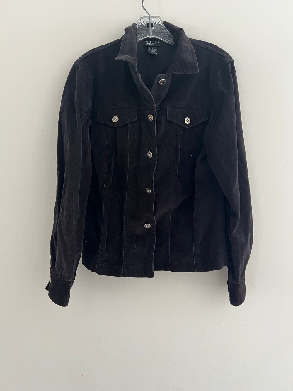 Vintage Rafaella Button Down Velvet Jacket Black Size 10 JL